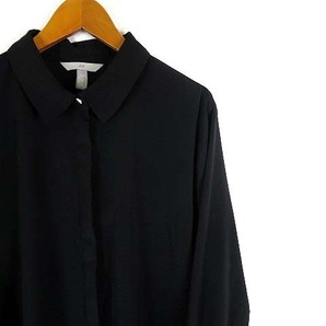 エイチ&エム H&M シャツ ブラウス 比翼ボタン とろみ 落ち感 長袖 M 黒 ブラック レディースの画像3