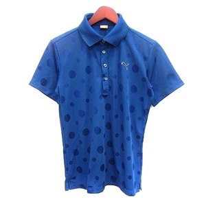 プーマ PUMA ポロシャツ カットソー ラメ プリント 刺繍 ドット ライン 半袖 M 青 ブルー /AU メンズ