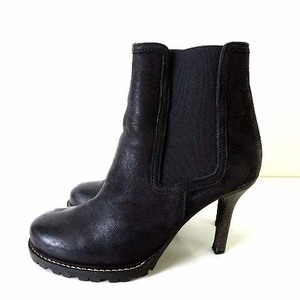 PAOLA FERRI Paola Ferrie bootie short boots side-gore high heel original leather 36 black black 23.0cm shoes shoes 