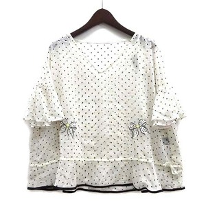 未使用品 フランシュリッペ franche lippee シアー シフォン ブラウス Vネック ドット リボン アイボリー M レディース