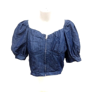  Nice Claup NICE CLAUP shirt Denim Zip up short sleeves F indigo /RT lady's 