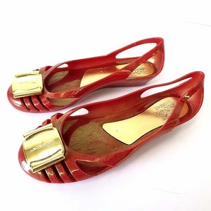 サルヴァトーレフェラガモ Salvatore Ferragamo バレエシューズ フラットシューズ ラバー ヴァラ リボン 24.0cm 赤 ゴールド くつ 靴