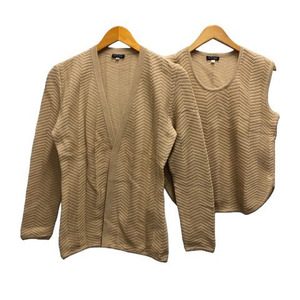 joru geo Armani ensemble knitted cardigan tank top crew neck herringbone cotton long sleeve 40 beige lady's 