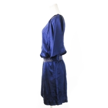 ロペ ROPE classe ワンピース ドレス ミニ 七分袖 シルク 絹 ブラウジング ウエストマーク 光沢感 フォーマル 7 青 ブルー /CK4_画像2