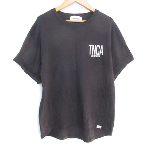 タナカーナ Tanacana Tシャツ カットソー 半袖 ラウンドネック ロゴプリント ロールアップ F チャコールグレー 白 ホワイト レディース