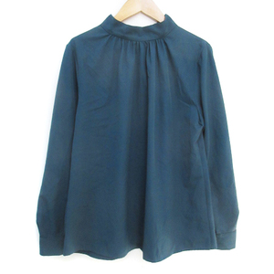  Natural Beauty Basic shirt back button blouse long sleeve high‐necked plain M emerald green /FF28 lady's 