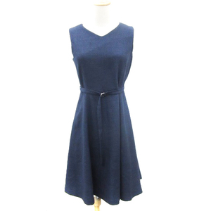  Natural Beauty Basic NATURAL BEAUTY BASIC One-piece knee height no sleeve V neck belt M navy navy blue /YM19 lady's 