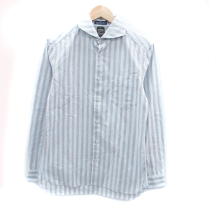  double standard closing himD/him. casual shirt long sleeve stripe pattern 44 gray light blue light blue /HO37 men's 