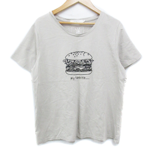 サマンサモスモス SM2 Tシャツ カットソー 半袖 Uネック ロゴプリント L ベージュ 黒 ブラック /FF45 レディース