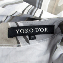 ヨーコドール YOKO D'OR ワンピース Vネック 半袖 ひざ丈 シルク 38 グレー オフホワイト /HO43 レディース_画像6