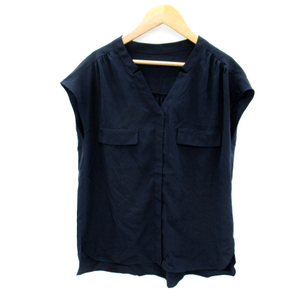  Rope ROPE blouse shirt no sleeve V neck plain oversize 38 navy blue navy /SY44 lady's 