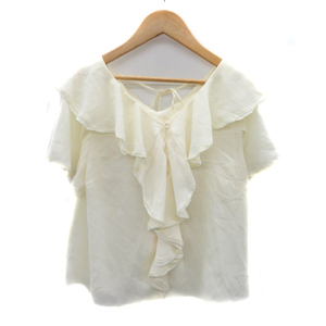  Nice Claup NICE CLAUP shirt blouse short sleeves V neck frill see-through plain F ivory /YK29 lady's 