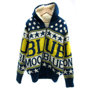  Blue Moon Blue knitted jacket knitted Parker middle height Logo star pattern dot pattern Zip up reverse side boa F multicolor blue lady's 