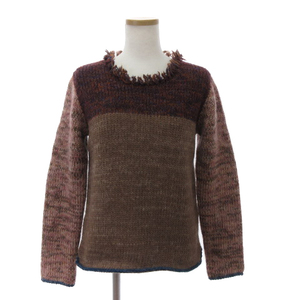  Tsumori Chisato TSUMORI CHISATO knitted sweater ound-necked long sleeve thick moheya. lame . tea Brown 2 M rank lady's 