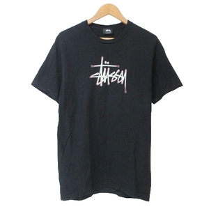 ステューシー STUSSY Tシャツ 半袖 カットソー ロゴ プリント クルーネック S 黒 ブラック X メンズ