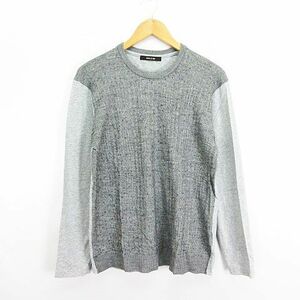 コムサメン COMME CA MEN Tシャツ カットソー 長袖 丸首 切替 フロントニット ジャガードチェック ウール混 L グレー ※EKM メンズ