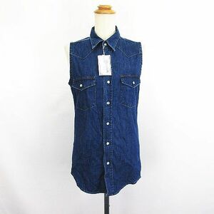 未使用品 AMERICAN SHIRT ウェスタンシャツ ノースリーブ デニム コットン F インディゴ ※EKM レディース