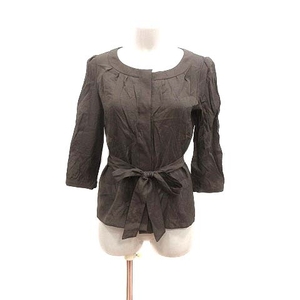  Michel Klein MICHEL KLEIN blouse shirt waist Mark long sleeve 38 scorching tea dark brown /YK lady's 