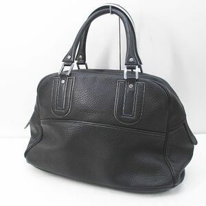  Long Champ LONGCHAMP Boston bag shoulder black black leather France made men's lady's 