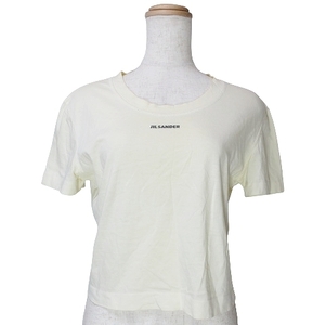 ジルサンダー JIL SANDER ＋ プラス Ｔシャツ カットソー ショート丈 ロゴ クルーネック L 黄色 ■GY31 X レディース