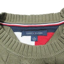 トミーヒルフィガー TOMMY HILFIGER ケーブルニット セーター 長袖 ロゴ クルーネック 大きいサイズ XL カーキ ■GY18 X メンズ_画像7