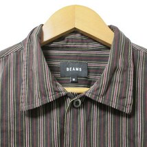 ビームス BEAMS 美品 ストライプ キューバシャツ 半袖 11-01-0034-301 オープンカラー M 黒 ブラック X メンズ_画像4
