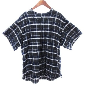 イエスタデイズ トゥモロウ YSTRDY'S TMRRW PLAID PLAY BALL SHIRT ベースボールシャツ 半袖 ノーカラー カットオフ チェック YT-S0202 青