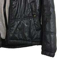 ジュンレッド ジャケット ブルゾン 中綿 フード スタンドカラー ジップアップ レイヤード風 ナイロン 長袖 0 黒 グレー ブラック メンズ_画像3