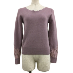 Mish Mash Mash Masch Sweater Trint Trout Pover Scallop Seck Lace Emelcodery с длинным рукавом M Purple Lavender Purple Ladies