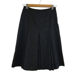  Ined INED skirt flair box pleat knees height wool shadow stripe 9 black black lady's 