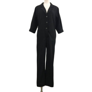  Jeanasis JEANASIS all-in-one pants Wide Long coveralls plain 7 minute sleeve F black black lady's 