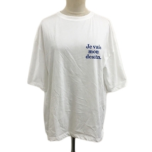 ディスコート Discoat Tシャツ プルオーバー クルーネック オーバーサイズ プリント 五分袖 F 白 青 ホワイト ブルー レディース