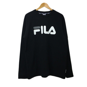 フィラ FILA Tシャツ カットソー プルオーバー クルーネック ロゴ プリント 長袖 XO 黒 ブラック メンズ