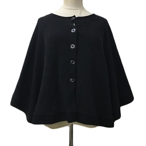  Indivi INDIVI cardigan knitted poncho manner round neck plain rib 7 minute sleeve 44 black black lady's 