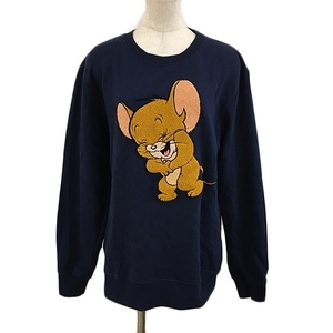 グラニフ TOM and JERRY トレーナー スウェット プルオーバー クルーネック 刺繍 キャラクター トム＆ジェリー 長袖 M 紺 茶 ネイビー