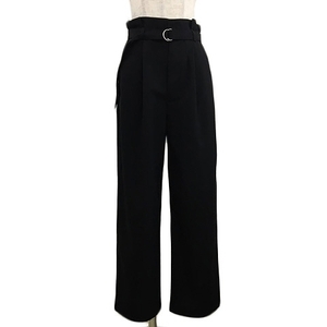  As Know As as know as plus pants Wide Long tuck high waist plain belt attaching F black black lady's 