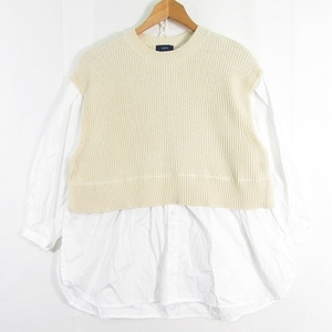  Ships SHIPS Layered manner blouse tunic knitted long sleeve cotton ivory kz7503 lady's 