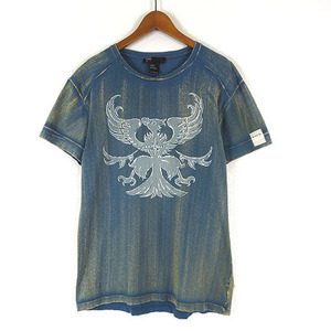 ディーゼル DIESEL Tシャツ ヴィンテージ ウォッシュ加工 ロゴ 半袖 M ブルー ベージュ イタリア製 国内正規品 メンズ