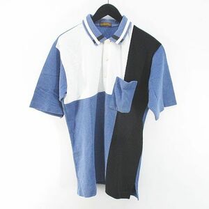 アラミス ARAMIS 半袖 ポロシャツ カットソー L 青系 ブルー 日本製 胸ポケット 綿 コットン 無地 メンズ