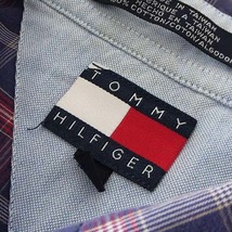 トミーヒルフィガー TOMMY HILFIGER シャツ ブラウス ロング ボタンダウン チェック ロゴ 刺繍 ポケット コットン 半袖 L 紺 赤 白_画像5