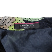 レオナール LEONARD Fashion 美品 パンチング レース カシュクール ワンピース ひざ丈 ノースリーブ 大柄 花柄 38 M相当 紺 ネイビー X_画像9