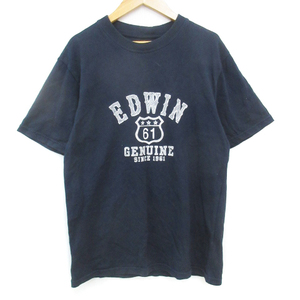 エドウィン EDWIN Tシャツ カットソー 半袖 クルーネック ロゴプリント M 紺 ネイビー /FF18 メンズ