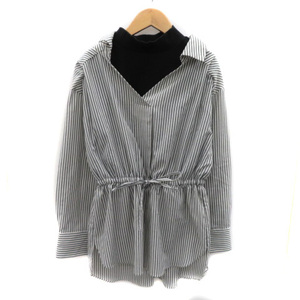  azur bai Moussy shirt blouse long sleeve high‐necked Layered manner stripe pattern oversize S gray /YK48 #MO lady's 