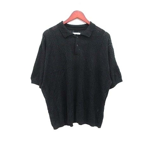 エマクローズ EMMA CLOTHES ポロシャツ ニット かぎ編み 五分袖 M 黒 ブラック /YK メンズ