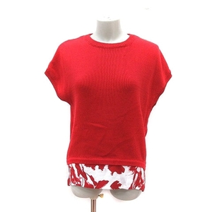デュアルヴュー DUAL VIEW ニット セーター 切替 半袖 40 赤 レッド 白 ホワイト /MS レディース