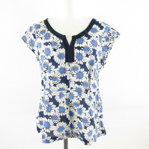 Лаура Эшли Лора Эшли срезано и срезанная рукава с рукавом Key Seck Floral Blue Bluy White 13 *A619 Ladies