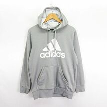 アディダス adidas パーカー トップス スウェット 長袖 プルオーバー ロゴ L グレー スポーツウェア ※EKM メンズ_画像1