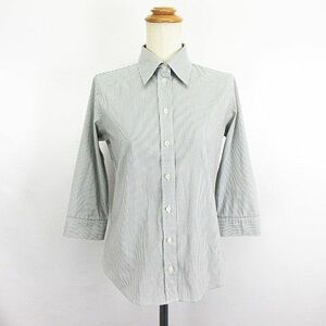 e Spee Be SPB shirt 7 minute sleeve stripe stretch 2 gray × white *EKM lady's 