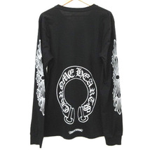 クロムハーツ CHROME HEARTS ホースシュー Tシャツ 長袖 プリント カットソー クルーネック ロンT USA製 L 黒 ブラック ☆AA★ メンズ_画像1