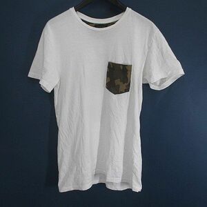 ザラマン ZARA MAN 半袖 カットソー Tシャツ S 白系 ホワイト 迷彩柄 カモフラ 綿 コットン メンズ